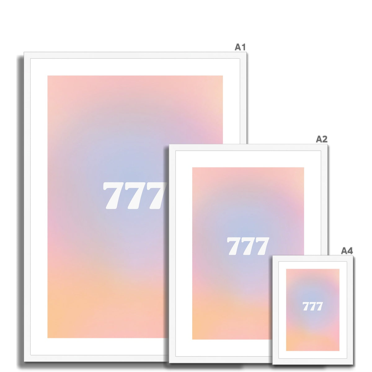 An angel number art print with a gradient aura. Add a touch of angel energy to your walls with a angel number auras. The perfect wall art posters to create a soft and dreamy aesthetic with your apartment or dorm decor. 777 Luck: Wonderful Things Are About To Happen