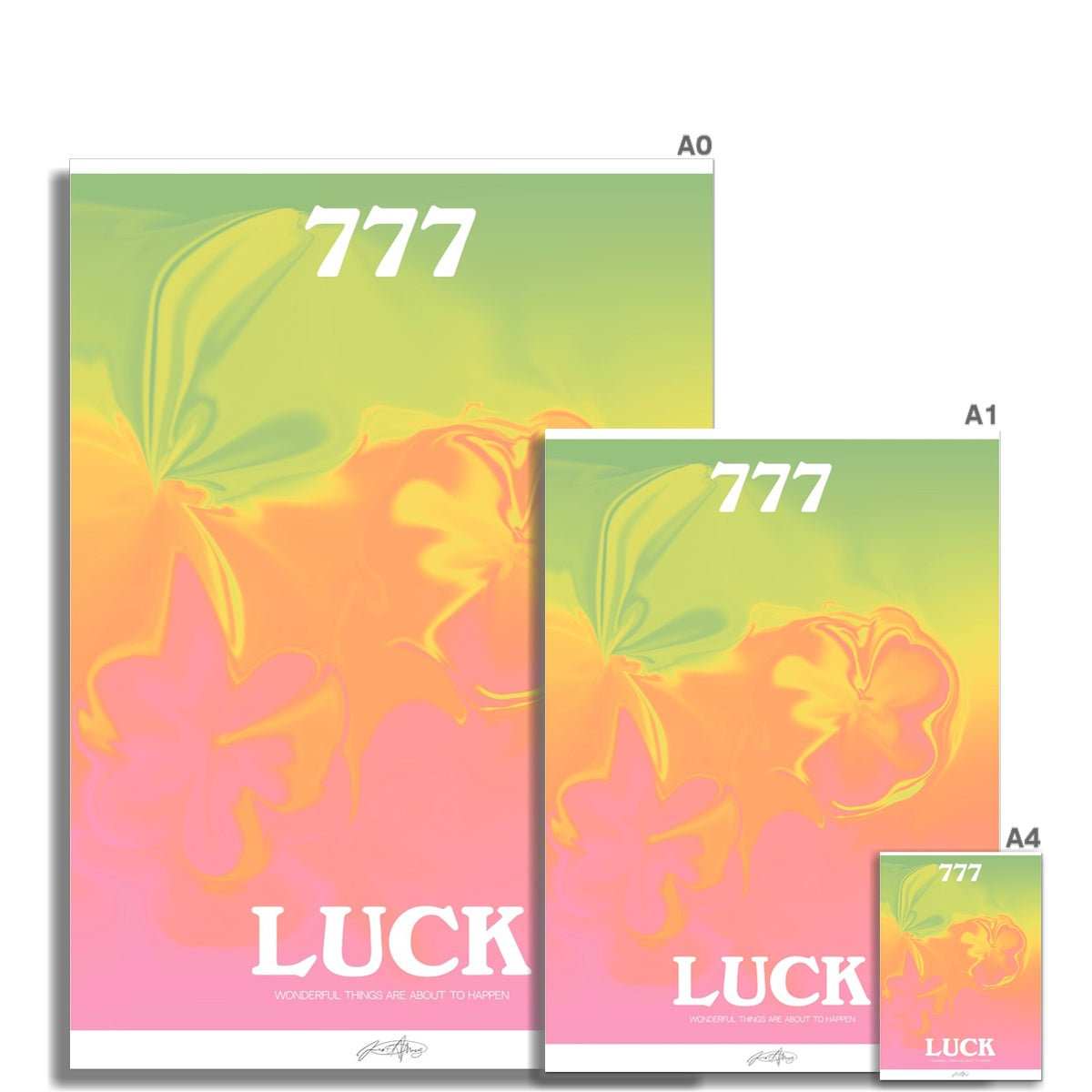 An angel number art print with a gradient aura. Add a touch of angel energy to your walls with a angel number auras. The perfect wall art posters to create a soft and dreamy aesthetic with your apartment or dorm decor. 777 Luck: Wonderful Things Are About To Happen