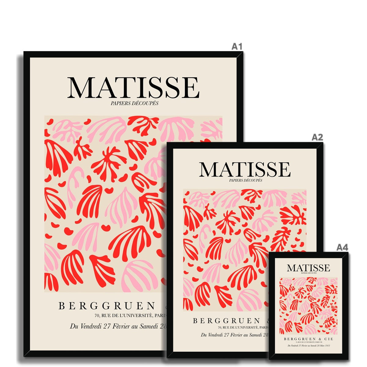 © les muses / Matisse wall art prints featuring flora cut outs or "Papiers Découpés" in a danish pastel style. Matisse exhibition posters with paper cut-outs. Berggruen & Cie museum prints for your gallery wall.