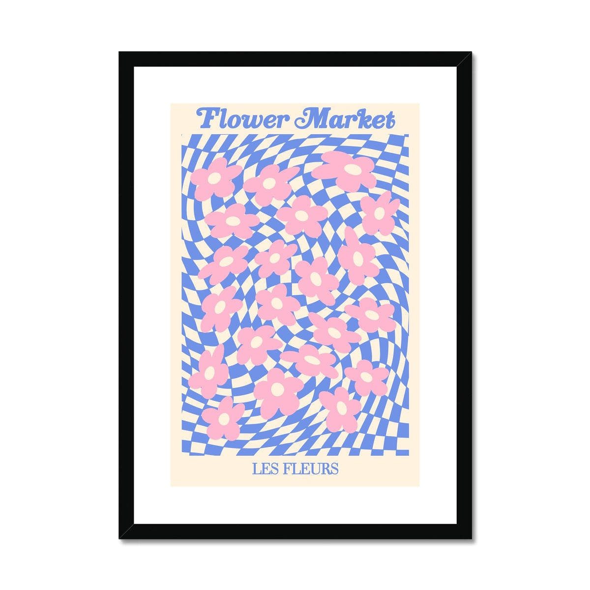 © les muses / Our Flower Market / Psychedelic collection features wall art with checkered floral daisy illustrations under original hand drawn typography, titled Flower Market / Les Fleurs. Danish pastel posters full of checkers and daisies to brighten up any gallery wall.
