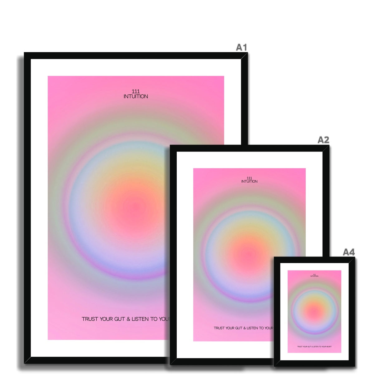 An angel number art print with a gradient aura. Add a touch of angel energy to your walls with a angel number auras. The perfect wall art posters to create a soft and dreamy aesthetic with your apartment or dorm decor. 111 Intuition: Trust Your Gut & Listen To Your Heart