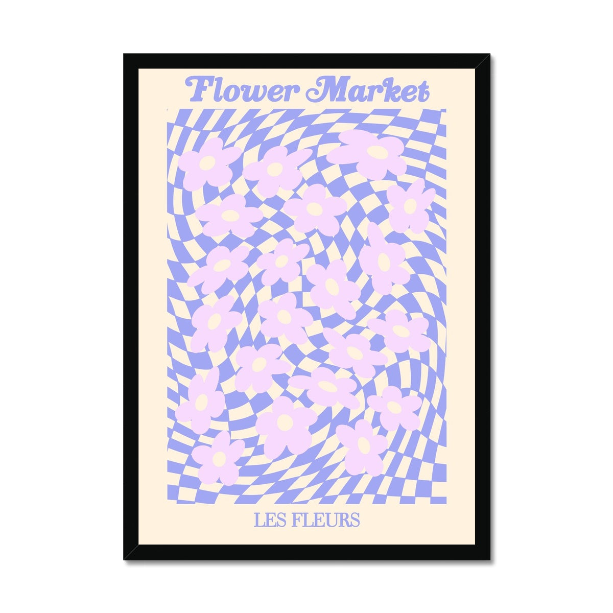 © les muses / Our Flower Market / Psychedelic collection features wall art with checkered floral daisy illustrations under original hand drawn typography, titled Flower Market / Les Fleurs. Danish pastel posters full of checkers and daisies to brighten up any gallery wall.
