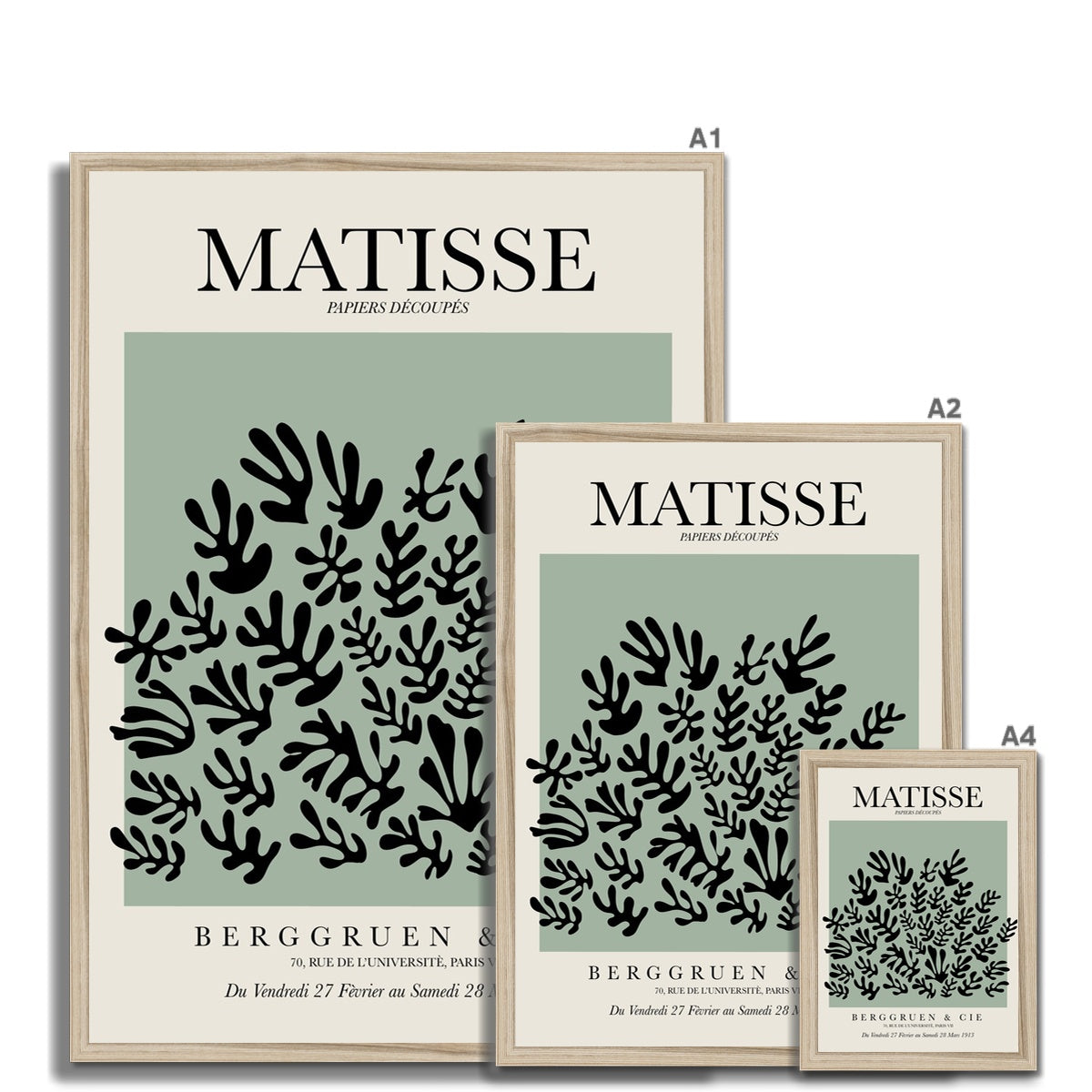 © les muses / Matisse wall art prints featuring flora cut outs or "Papiers Découpés" in a danish pastel style. Matisse exhibition posters with paper cut-outs. Berggruen & Cie museum prints for your gallery wall.