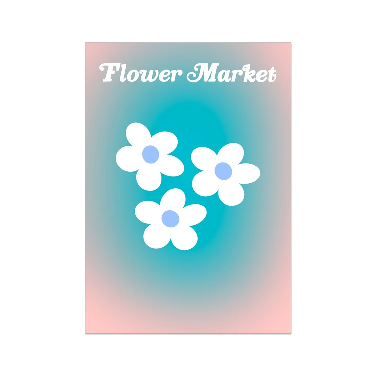 The Flower Market / Sunset collection features wall art with sunset colored aura gradients and daisy illustrations under original hand drawn typography. Sorbet colored flower market prints that make beautiful danish pastel style posters.