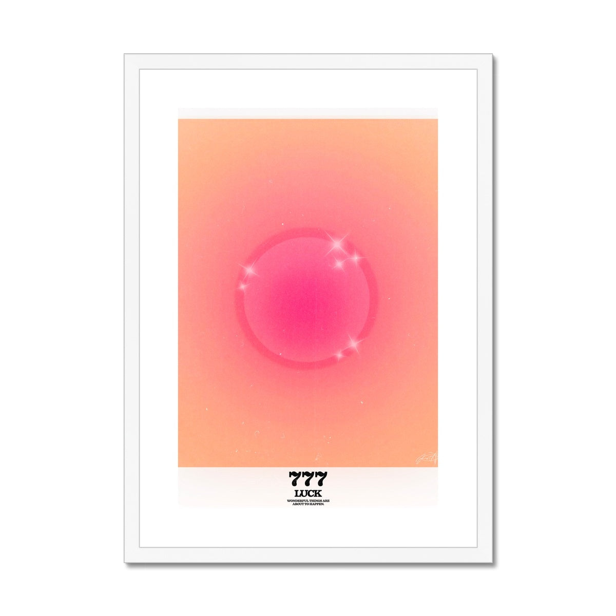 An angel number art print with a gradient aura. Add a touch of angel energy to your walls with a angel number auras. The perfect wall art posters to create a soft and dreamy aesthetic with your apartment or dorm decor. 777 Luck: Wonderful Things Are About To Happen