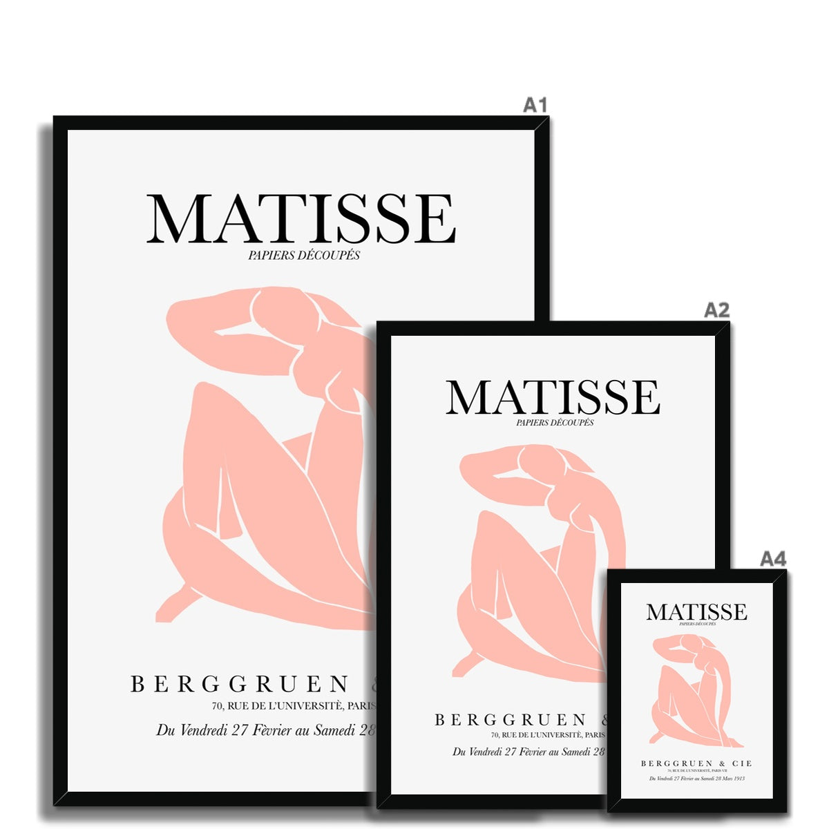 © les muses / Matisse wall art prints featuring nude figure cut outs or "Papiers Découpés" in a danish pastel style. Matisse exhibition posters with paper cut-outs. Berggruen & Cie museum prints for your gallery wall.