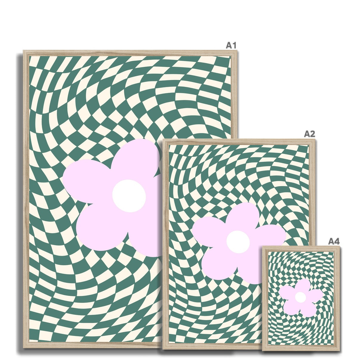 © les muses / Our Wavy Daisy collection features wall art with a psychedelic warped checker and retro daisy design. Danish pastel posters full of checkers and daisies in dreamy pastel shades of pink, green, blue and lilac. A funky floral print perfect for dorm and apartment decor.
