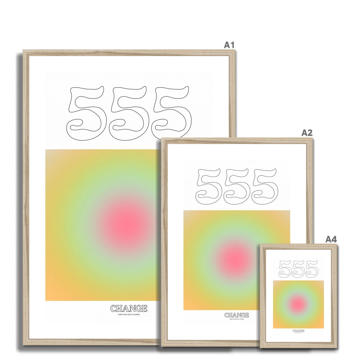 An angel number art print with a gradient aura. Add a touch of angel energy to your walls with a angel number auras. The perfect wall art posters to create a soft and dreamy aesthetic with your apartment or dorm decor. 555 Change: Something New Is Coming.