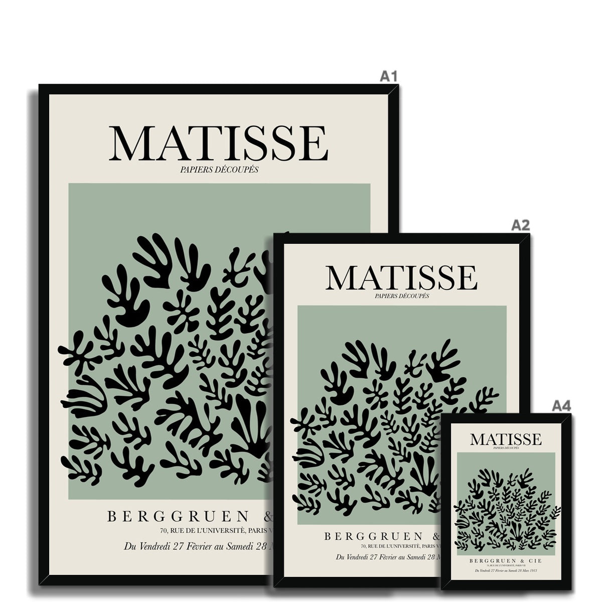 © les muses / Matisse wall art prints featuring flora cut outs or "Papiers Découpés" in a danish pastel style. Matisse exhibition posters with paper cut-outs. Berggruen & Cie museum prints for your gallery wall.