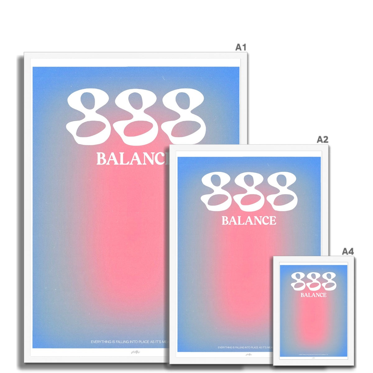 An angel number art print with a gradient aura. Add a touch of angel energy to your walls with a angel number auras. The perfect wall art posters to create a soft and dreamy aesthetic with your apartment or dorm decor. 888 Balance: Everything Is Falling Into Place As It’s Meant To Be.