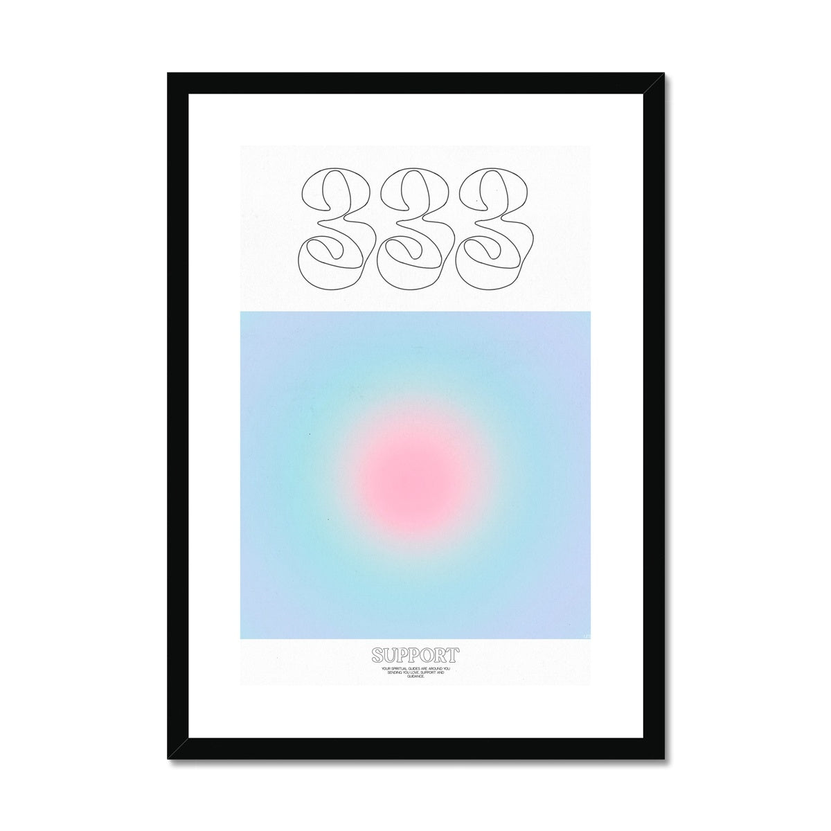 An angel number art print with a gradient aura. Add a touch of angel energy to your walls with a angel number auras. The perfect wall art posters to create a soft and dreamy aesthetic with your apartment or dorm decor. 333 Support: Your Spiritual Guides Are All Around You Sending You Love, Support And Guidance.