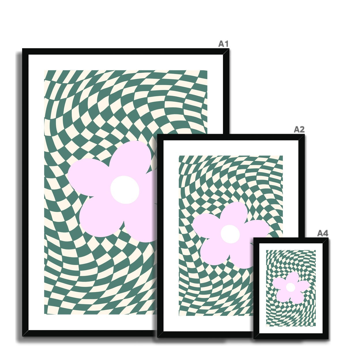© les muses / Our Wavy Daisy collection features wall art with a psychedelic warped checker and retro daisy design. Danish pastel posters full of checkers and daisies in dreamy pastel shades of pink, green, blue and lilac. A funky floral print perfect for dorm and apartment decor.