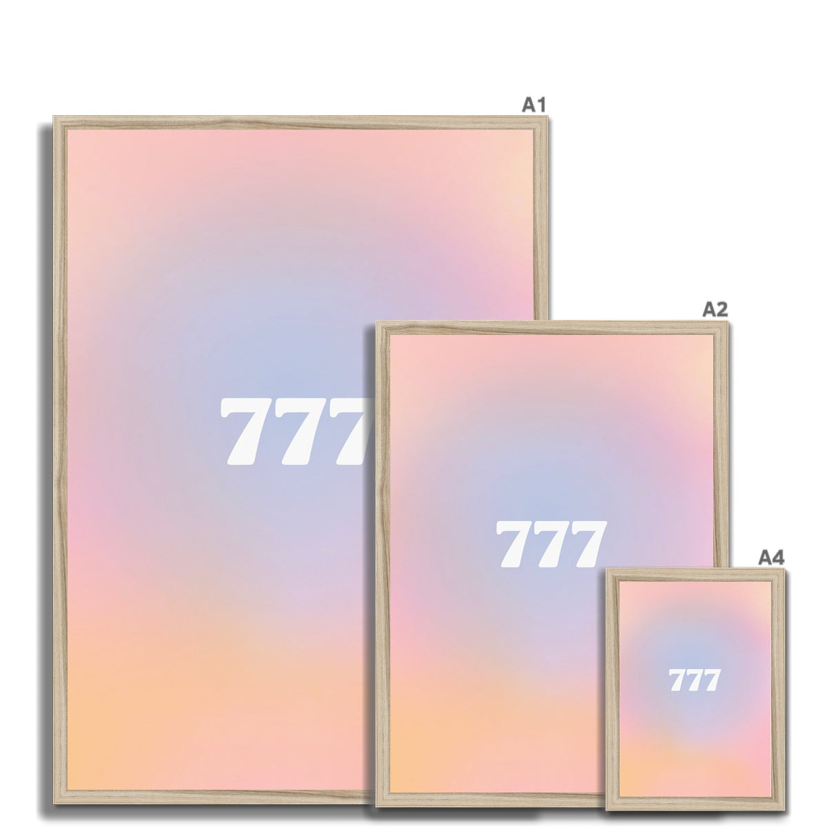 An angel number art print with a gradient aura. Add a touch of angel energy to your walls with a angel number auras. The perfect wall art posters to create a soft and dreamy aesthetic with your apartment or dorm decor. 777 Luck: Wonderful Things Are About To Happen