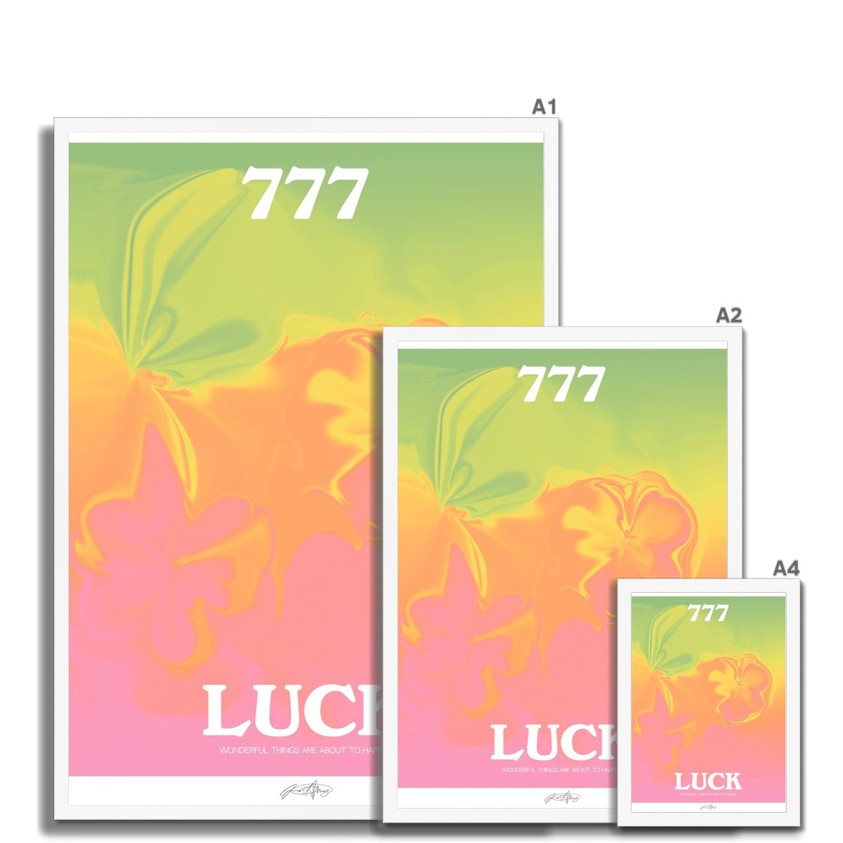 An angel number art print with a gradient aura. Add a touch of angel energy to your walls with a angel number auras. The perfect wall art posters to create a soft and dreamy aesthetic with your apartment or dorm decor. 777 Luck: Wonderful Things Are About To Happen