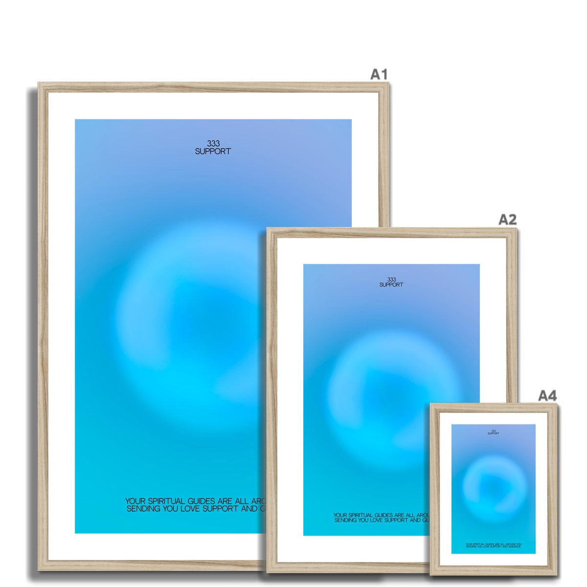 An angel number art print with a gradient aura. Add a touch of angel energy to your walls with a angel number auras. The perfect wall art posters to create a soft and dreamy aesthetic with your apartment or dorm decor. 333 Support: Your Spiritual Guides Are All Around You Sending You Love, Support And Guidance.