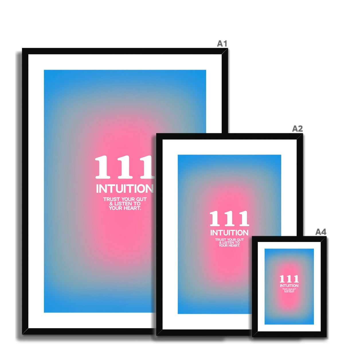 An angel number art print with a gradient aura. Add a touch of angel energy to your walls with a angel number auras. The perfect wall art posters to create a soft and dreamy aesthetic with your apartment or dorm decor. 111 Intuition: Trust Your Gut & Listen To Your Heart