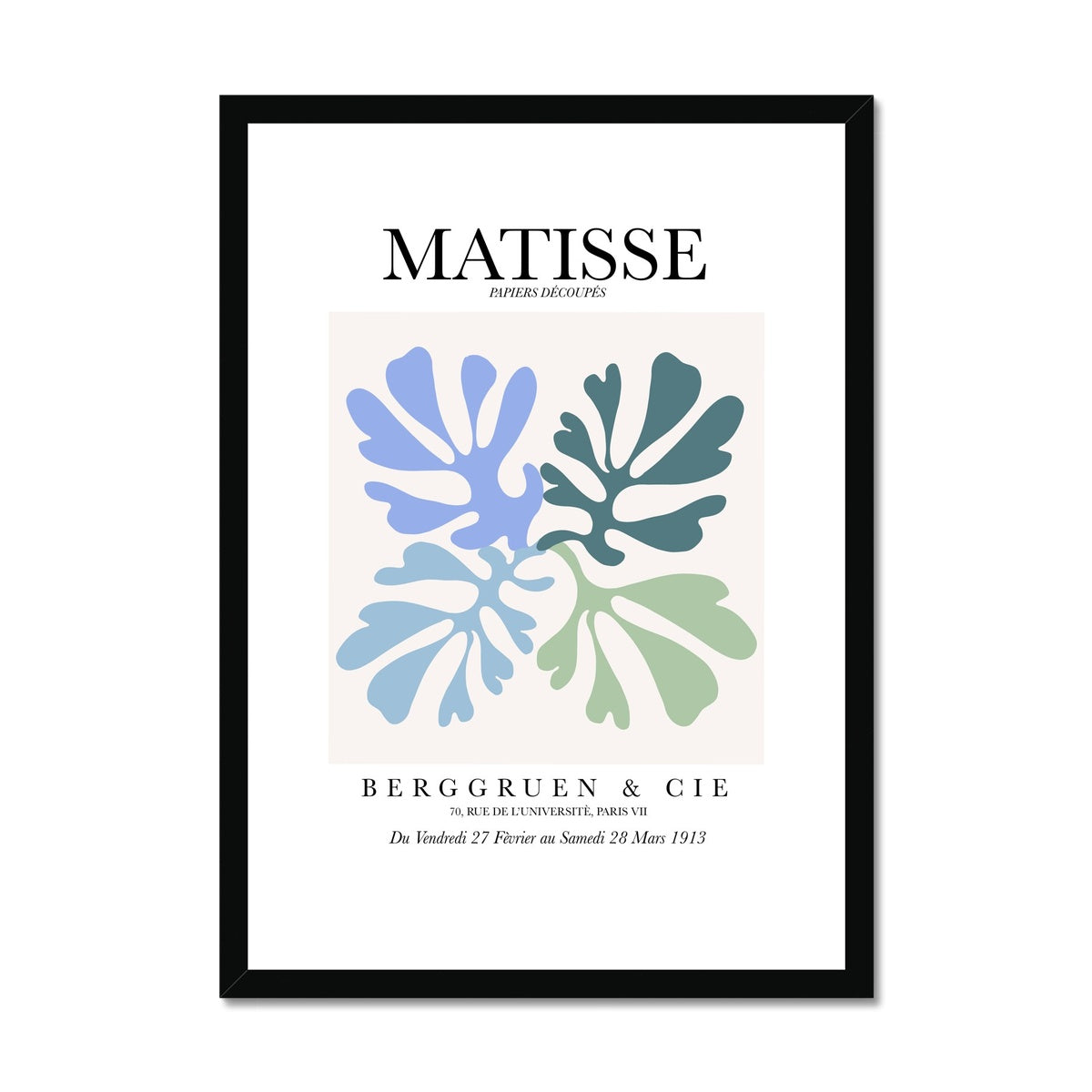 © les muses / Matisse wall art prints featuring flora cut outs or "Papiers Découpés" in a danish pastel style. Matisse exhibition posters with paper cut-outs. Berggruen & Cie museum prints for your gallery wall.