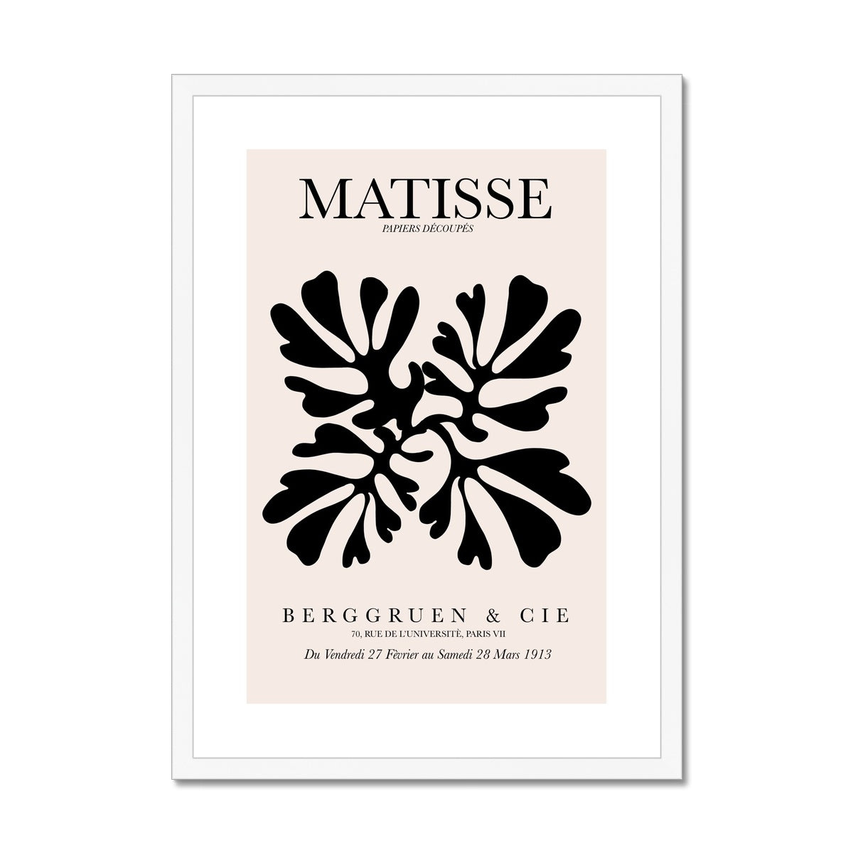 © les muses / Matisse wall art prints featuring flora cut outs or "Papiers Découpés" in a danish pastel style. Matisse exhibition posters with paper cut-outs. Berggruen & Cie museum prints for your gallery wall.