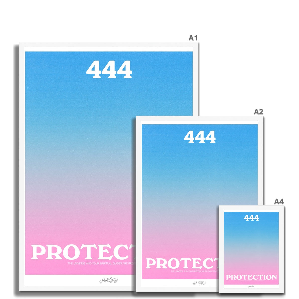 An angel number art print with a gradient aura. Add a touch of angel energy to your walls with a angel number auras. The perfect wall art posters to create a soft and dreamy aesthetic with your apartment or dorm decor. 444 Protection: The Universe And Your Spiritual Guides Are Protecting You.