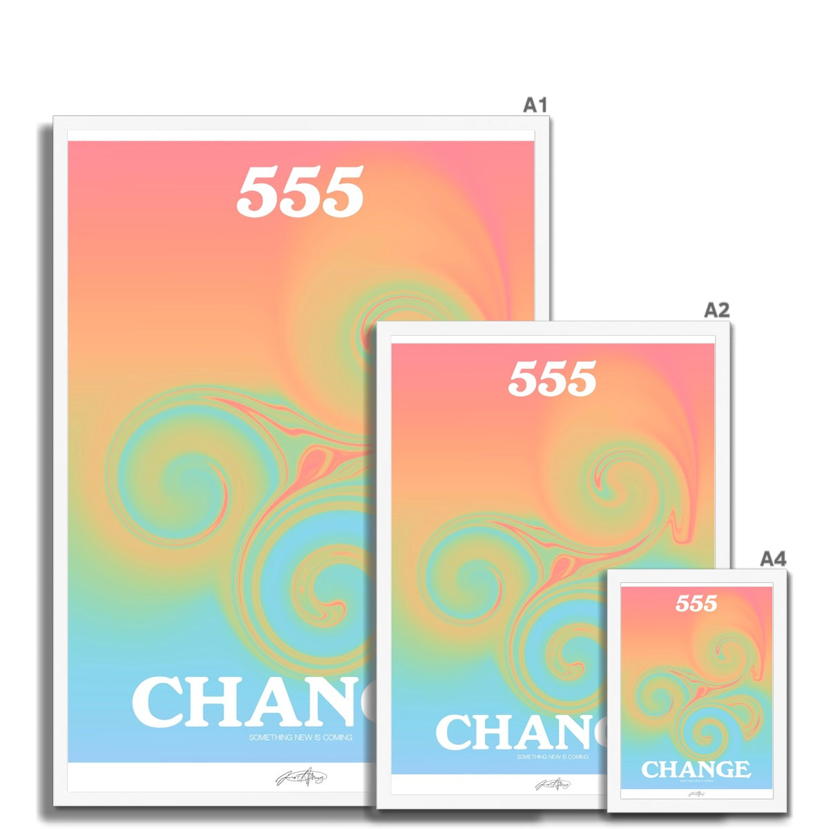 An angel number art print with a gradient aura. Add a touch of angel energy to your walls with a angel number auras. The perfect wall art posters to create a soft and dreamy aesthetic with your apartment or dorm decor. 555 Change: Something New Is Coming.