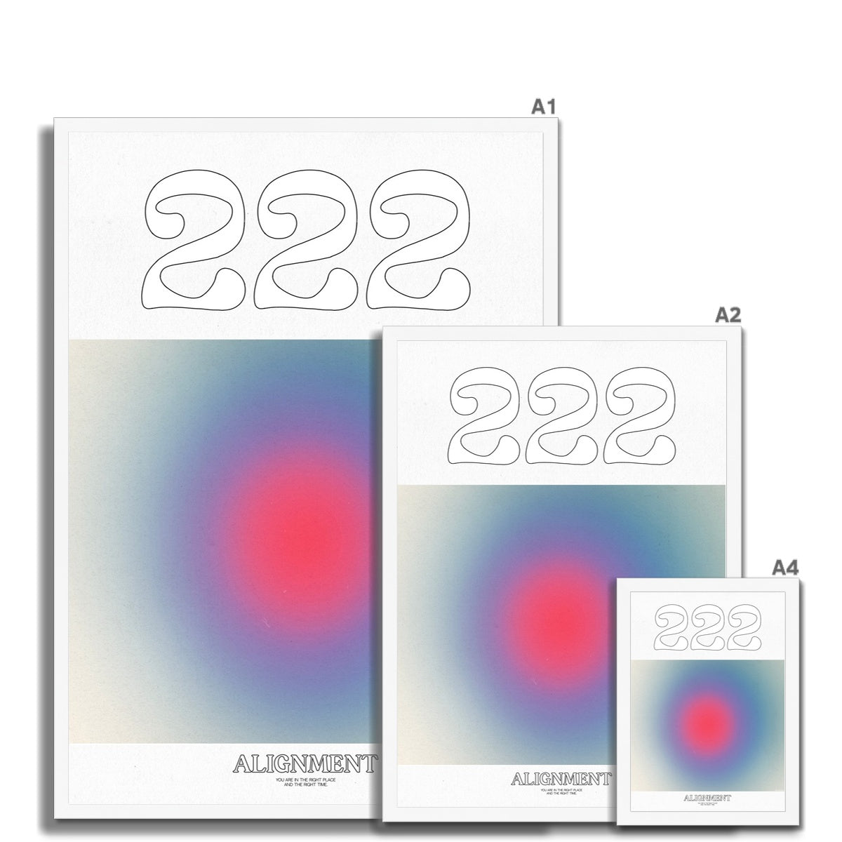 An angel number art print with a gradient aura. Add a touch of angel energy to your walls with a angel number auras. The perfect wall art posters to create a soft and dreamy aesthetic with your apartment or dorm decor. 222 Alignment: You Are In The Right Place And The Right Time.