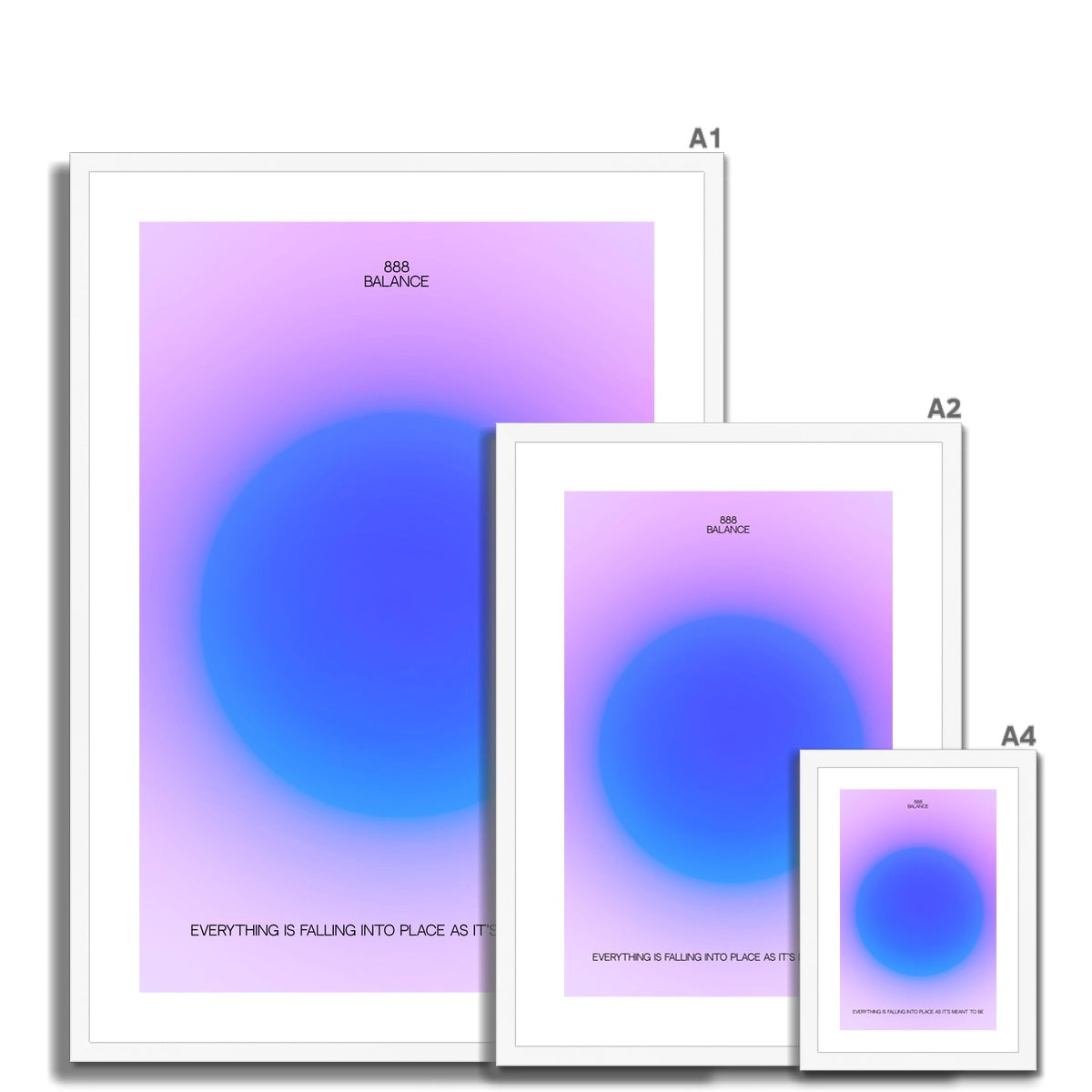 An angel number art print with a gradient aura. Add a touch of angel energy to your walls with a angel number auras. The perfect wall art posters to create a soft and dreamy aesthetic with your apartment or dorm decor. 888 Balance: Everything Is Falling Into Place As It’s Meant To Be.