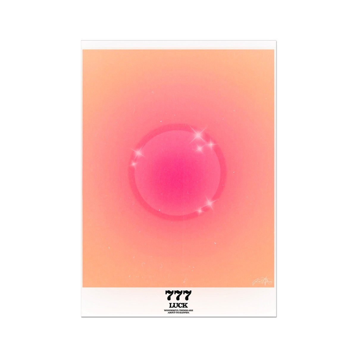 An angel number art print with a gradient aura. Add a touch of angel energy to your walls with a angel number auras. The perfect wall art posters to create a soft and dreamy aesthetic with your apartment or dorm decor. 777 Luck: Wonderful Things Are About To Happen