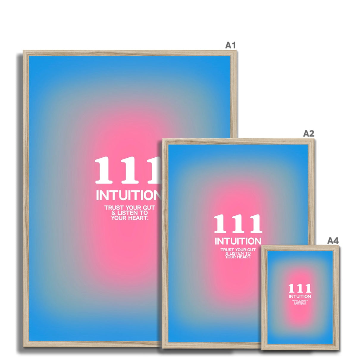 An angel number art print with a gradient aura. Add a touch of angel energy to your walls with a angel number auras. The perfect wall art posters to create a soft and dreamy aesthetic with your apartment or dorm decor. 111 Intuition: Trust Your Gut & Listen To Your Heart