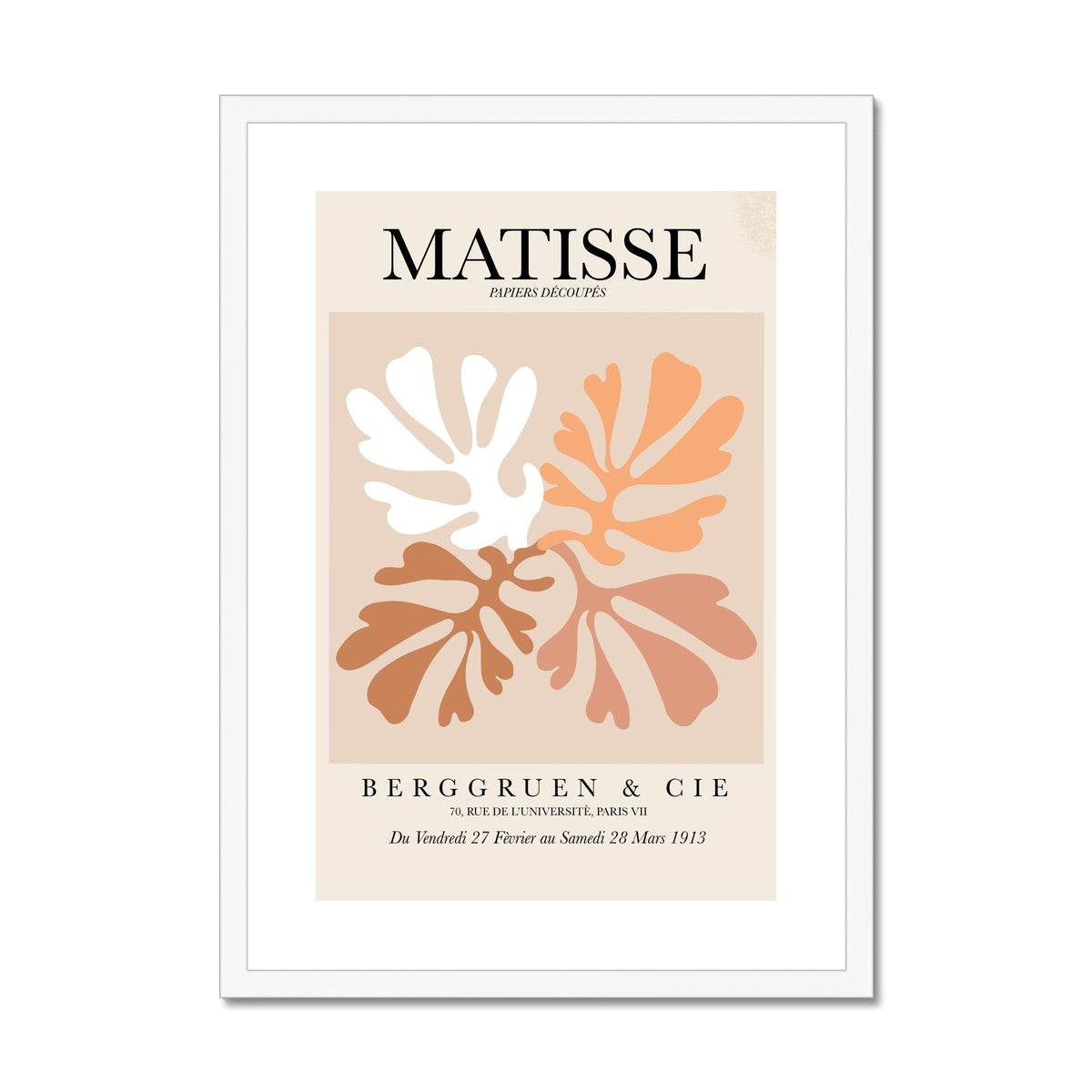 © les muses / Matisse wall art prints featuring flora cut outs or "Papiers Découpés" in a danish pastel style. Matisse exhibition posters with paper cut-outs. Berggruen & Cie museum prints for your gallery wall.