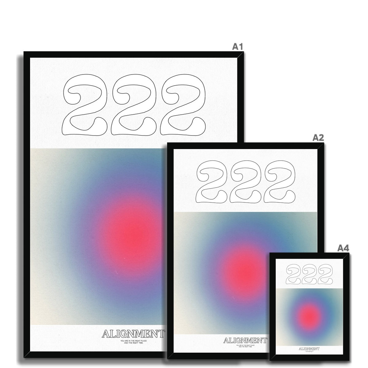 An angel number art print with a gradient aura. Add a touch of angel energy to your walls with a angel number auras. The perfect wall art posters to create a soft and dreamy aesthetic with your apartment or dorm decor. 222 Alignment: You Are In The Right Place And The Right Time.