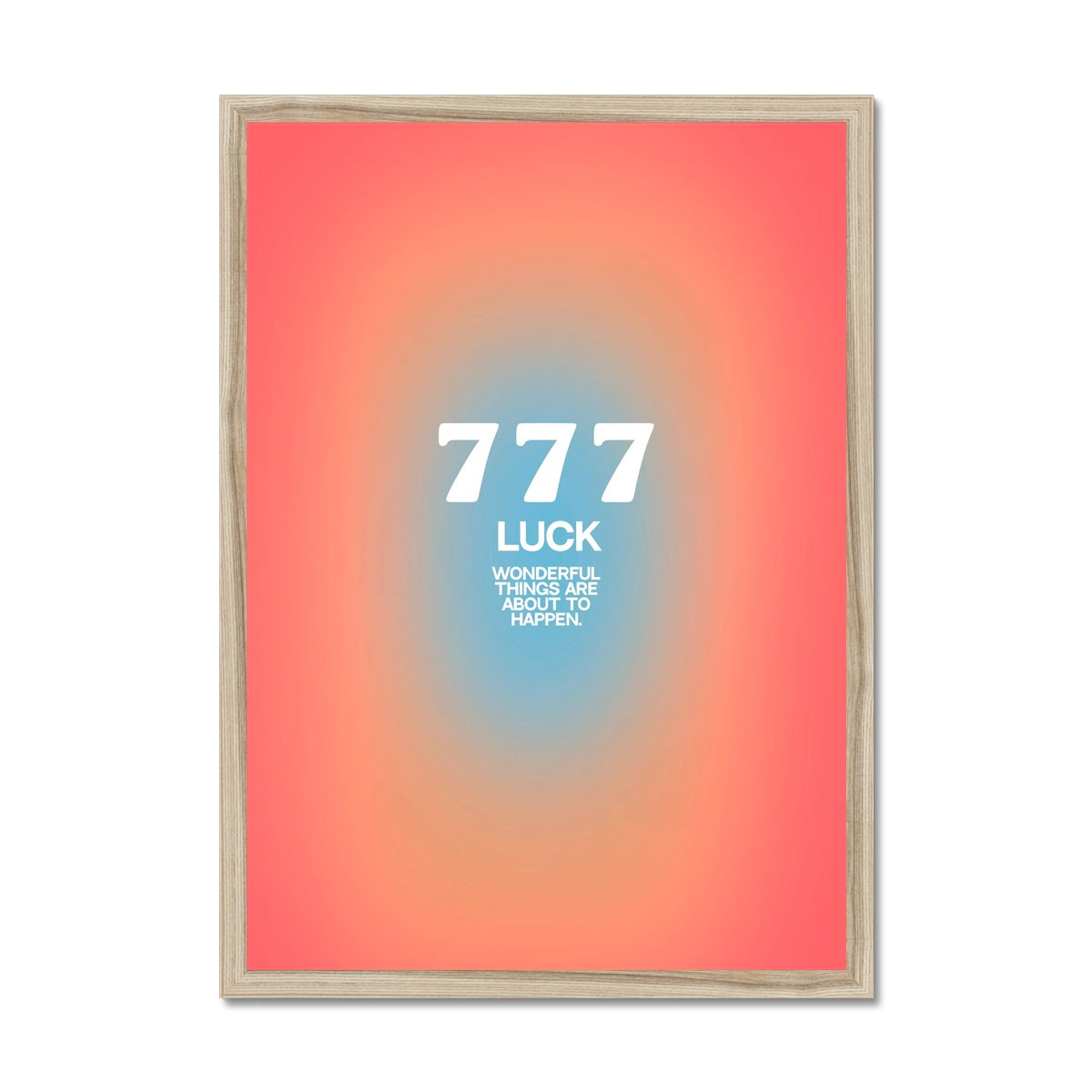 An angel number art print with a gradient aura. Add a touch of angel energy to your walls with a angel number auras. The perfect wall art posters to create a soft and dreamy aesthetic with your apartment or dorm decor. 777 Luck: Wonderful Things Are About To Happen