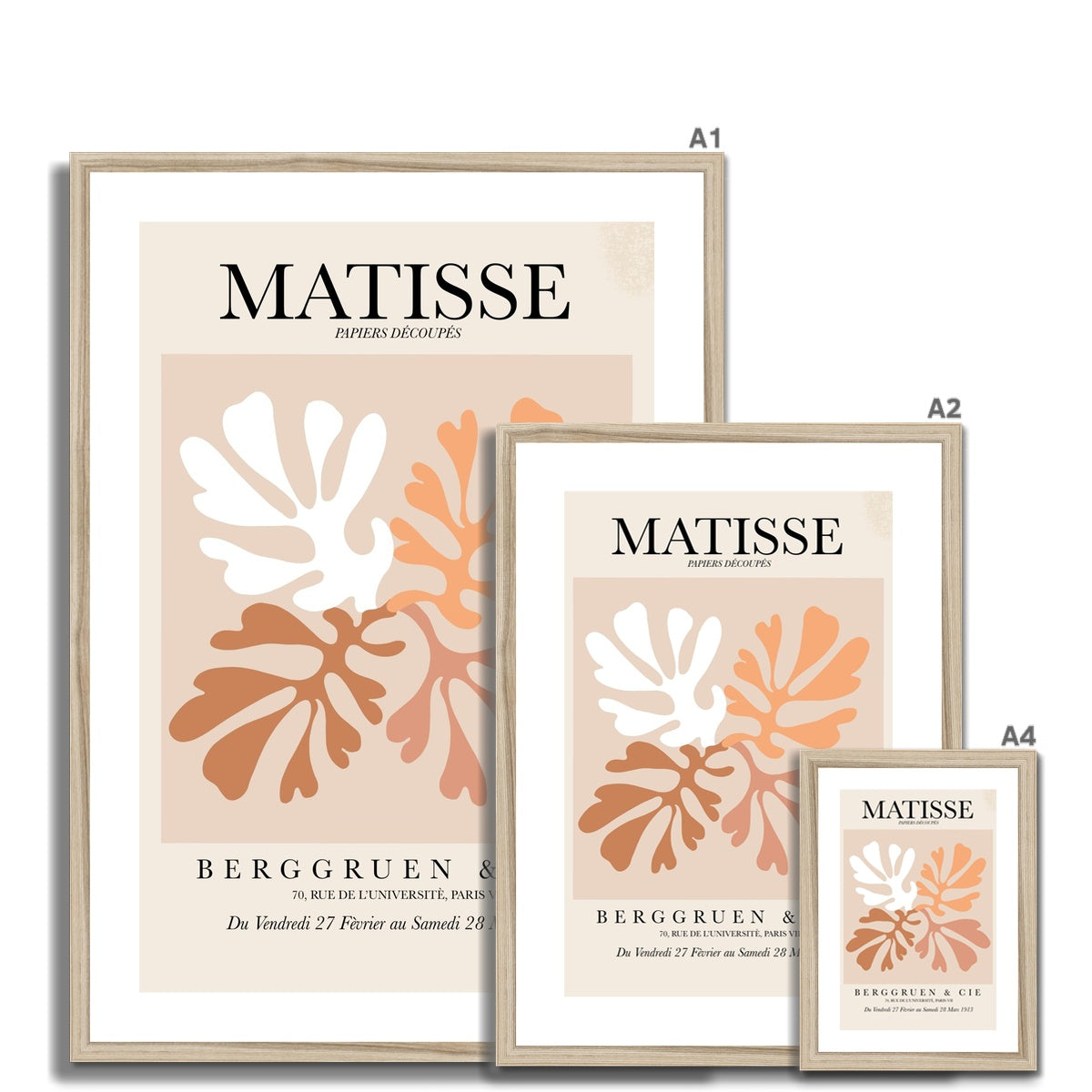 © les muses / Matisse wall art prints featuring flora cut outs or "Papiers Découpés" in a danish pastel style. Matisse exhibition posters with paper cut-outs. Berggruen & Cie museum prints for your gallery wall.