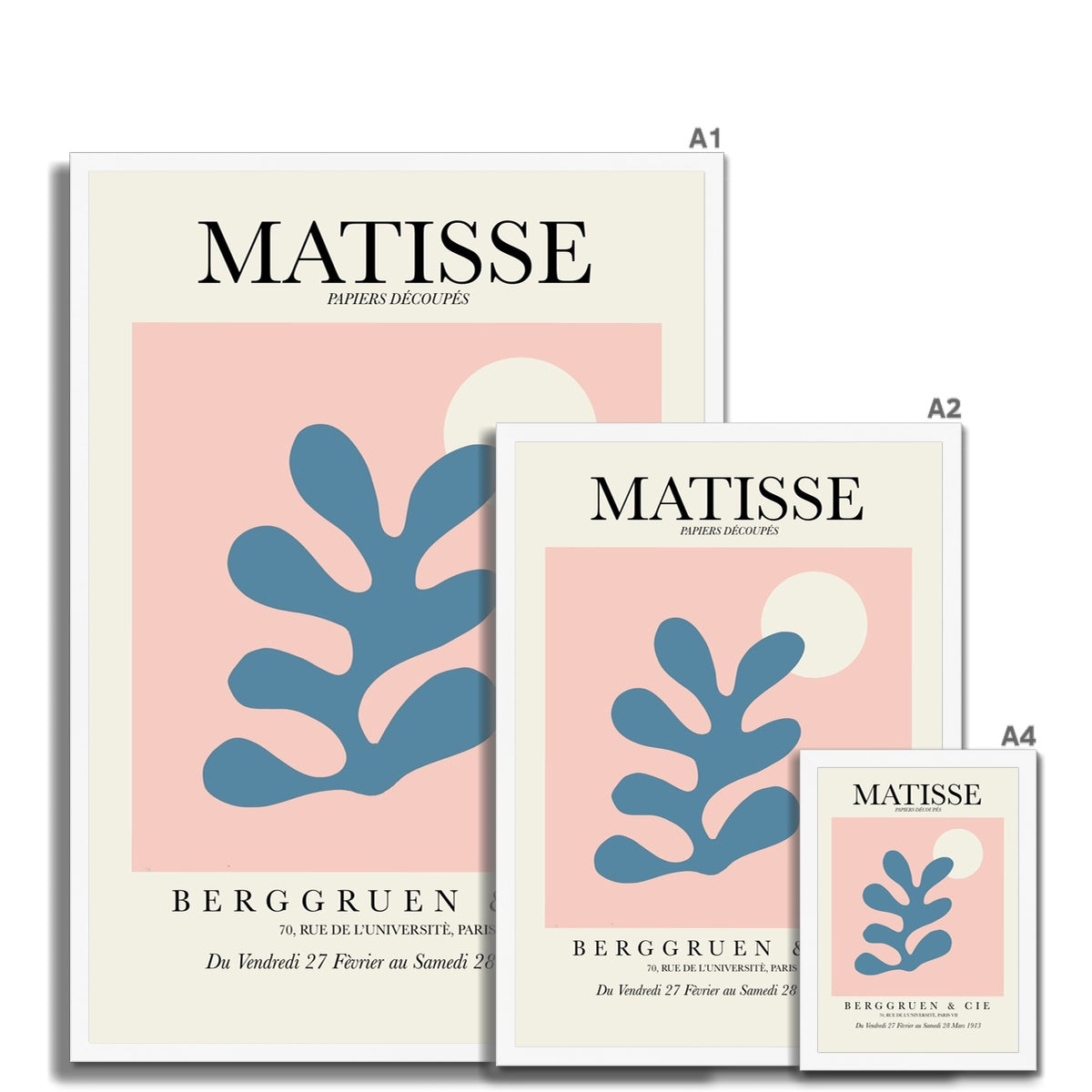 © les muses / Matisse wall art prints featuring flora cut outs or "Papiers Découpés" in a danish pastel style. Matisse exhibition posters with paper cut-outs. Berggruen & Cie museum prints for your gallery wall.