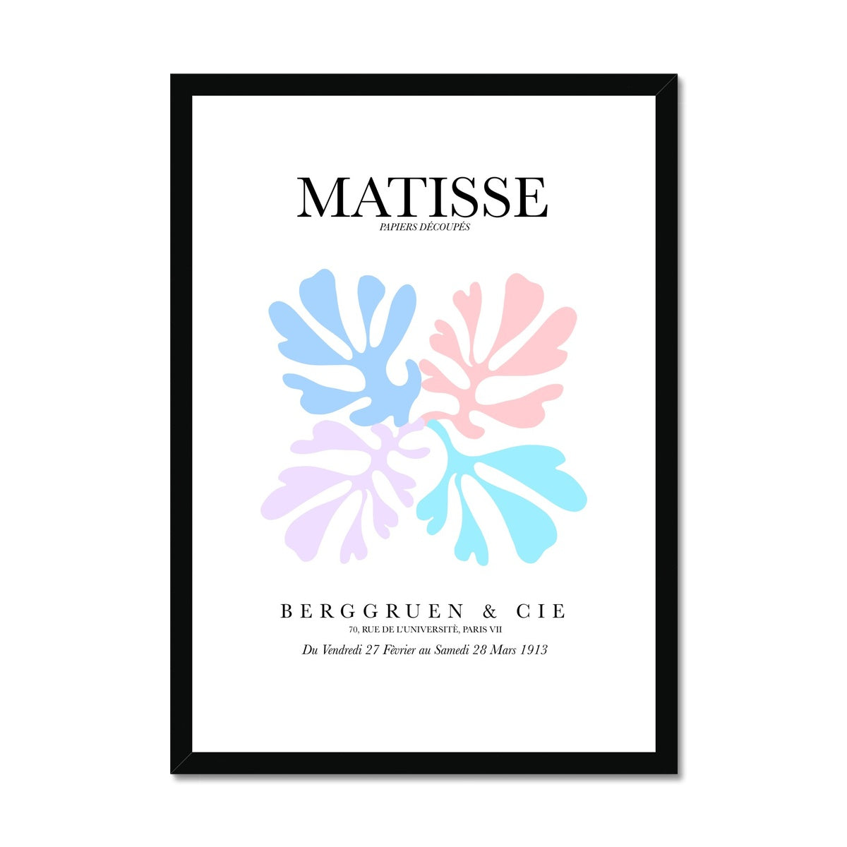 © les muses / Matisse wall art prints featuring flora cut outs or "Papiers Découpés" in a danish pastel style. Matisse exhibition posters with paper cut-outs. Berggruen & Cie museum prints for your gallery wall.