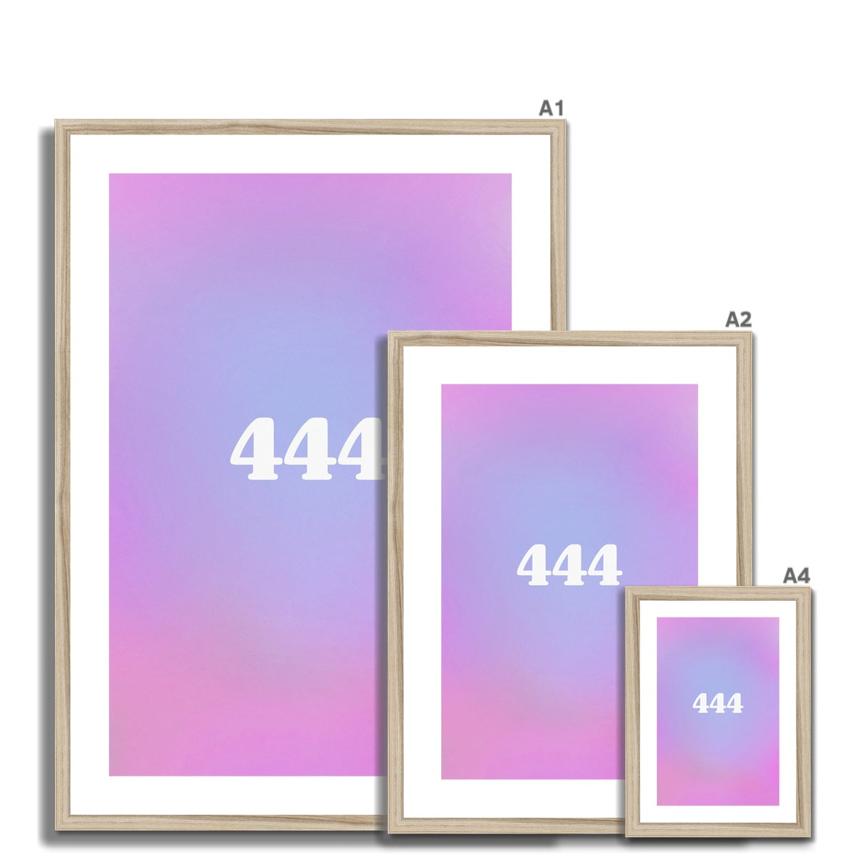 An angel number art print with a gradient aura. Add a touch of angel energy to your walls with a angel number auras. The perfect wall art posters to create a soft and dreamy aesthetic with your apartment or dorm decor. 444 Protection: The Universe And Your Spiritual Guides Are Protecting You.