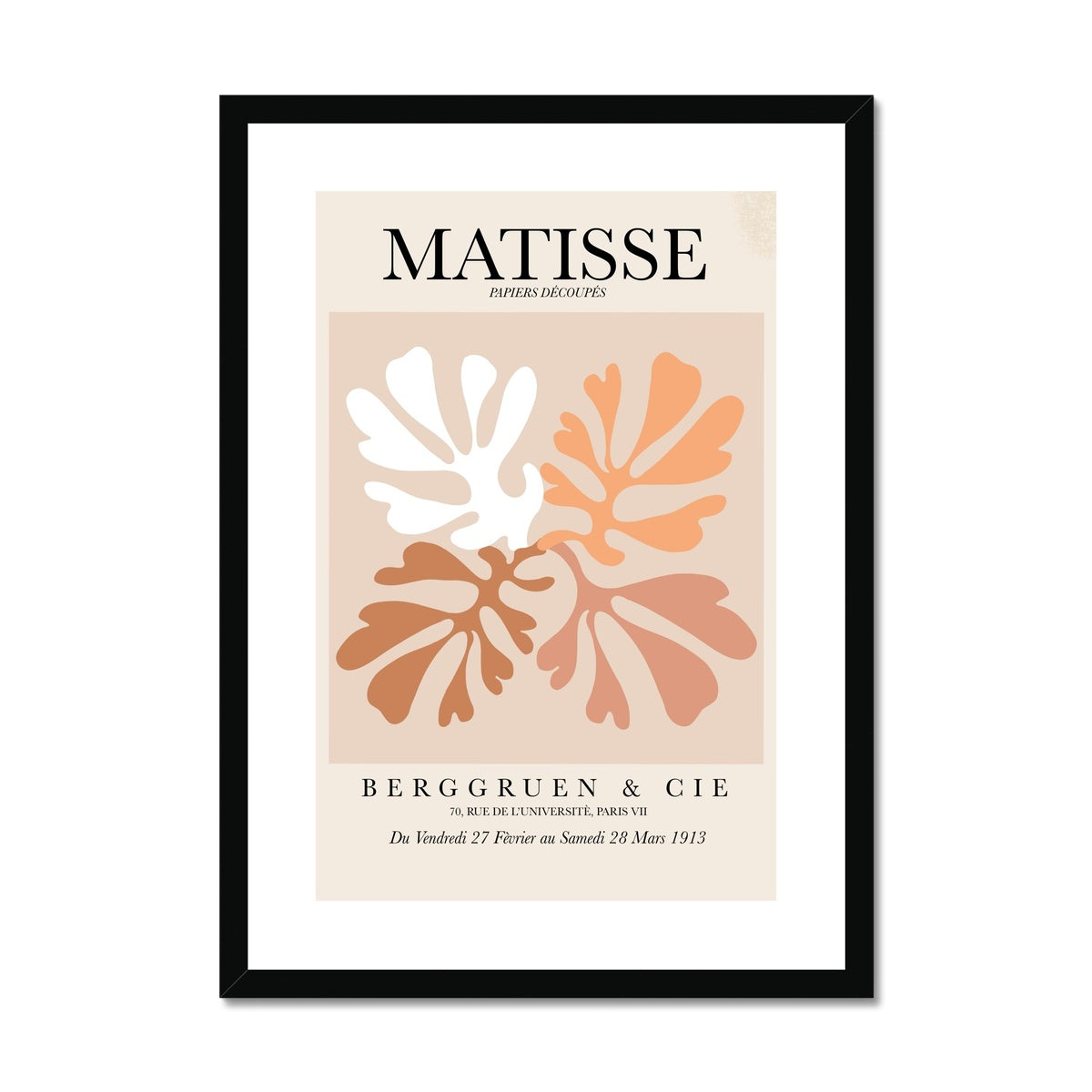 © les muses / Matisse wall art prints featuring flora cut outs or "Papiers Découpés" in a danish pastel style. Matisse exhibition posters with paper cut-outs. Berggruen & Cie museum prints for your gallery wall.