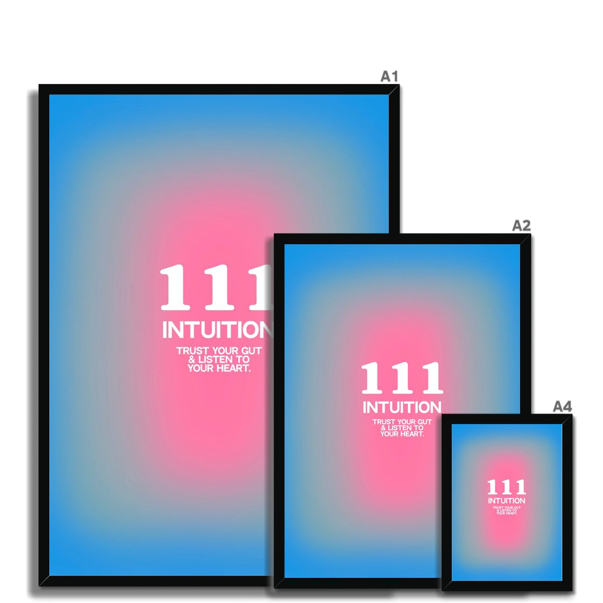 An angel number art print with a gradient aura. Add a touch of angel energy to your walls with a angel number auras. The perfect wall art posters to create a soft and dreamy aesthetic with your apartment or dorm decor. 111 Intuition: Trust Your Gut & Listen To Your Heart