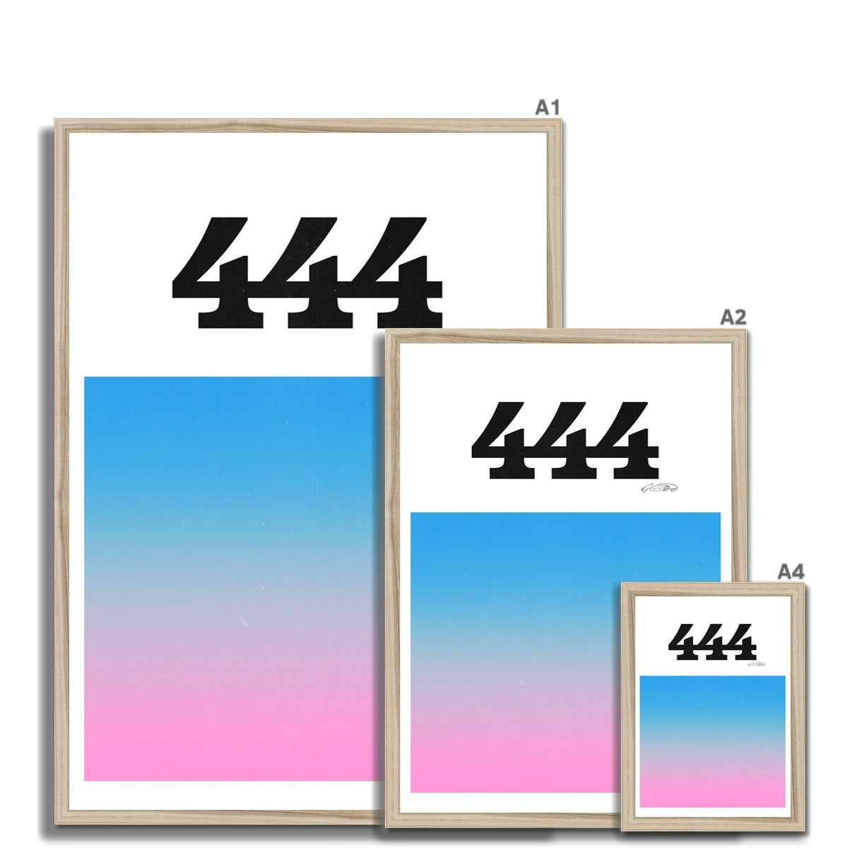 An angel number art print with a gradient aura. Add a touch of angel energy to your walls with a angel number auras. The perfect wall art posters to create a soft and dreamy aesthetic with your apartment or dorm decor. 444 Protection: The Universe And Your Spiritual Guides Are Protecting You.