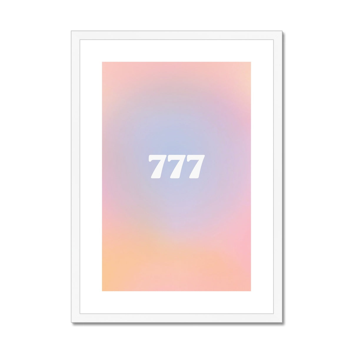 An angel number art print with a gradient aura. Add a touch of angel energy to your walls with a angel number auras. The perfect wall art posters to create a soft and dreamy aesthetic with your apartment or dorm decor. 777 Luck: Wonderful Things Are About To Happen