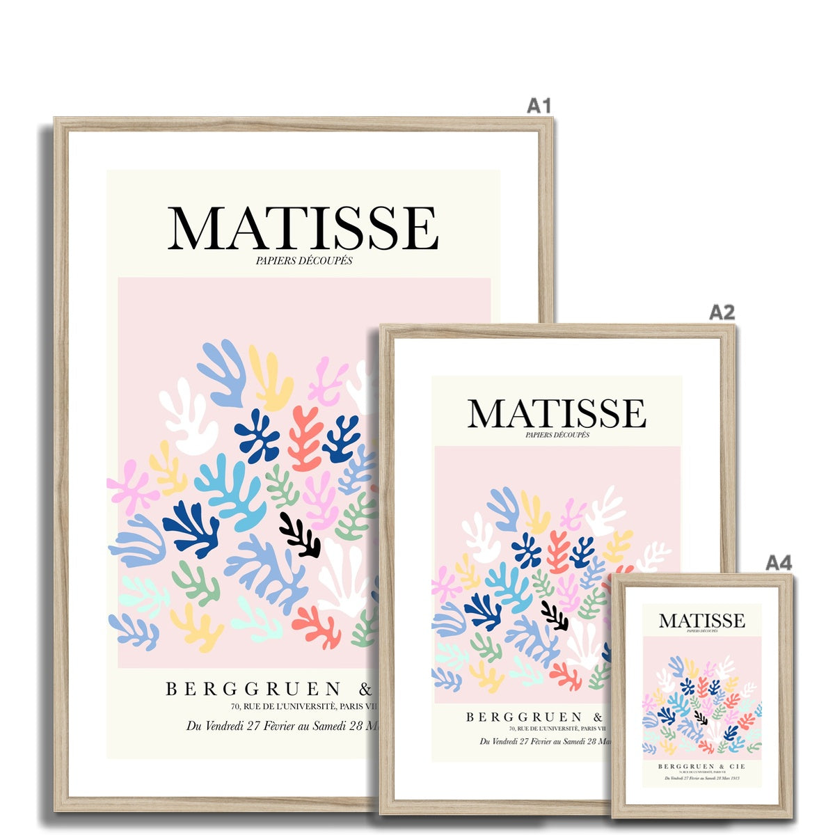 © les muses / Matisse wall art prints featuring flora cut outs or "Papiers Découpés" in a danish pastel style. Matisse exhibition posters with paper cut-outs. Berggruen & Cie museum prints for your gallery wall.