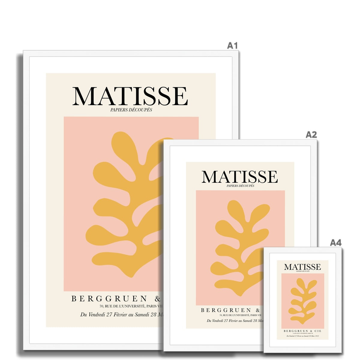 © les muses / Matisse wall art prints featuring flora cut outs or "Papiers Découpés" in a danish pastel style. Matisse exhibition posters with paper cut-outs. Berggruen & Cie museum prints for your gallery wall.