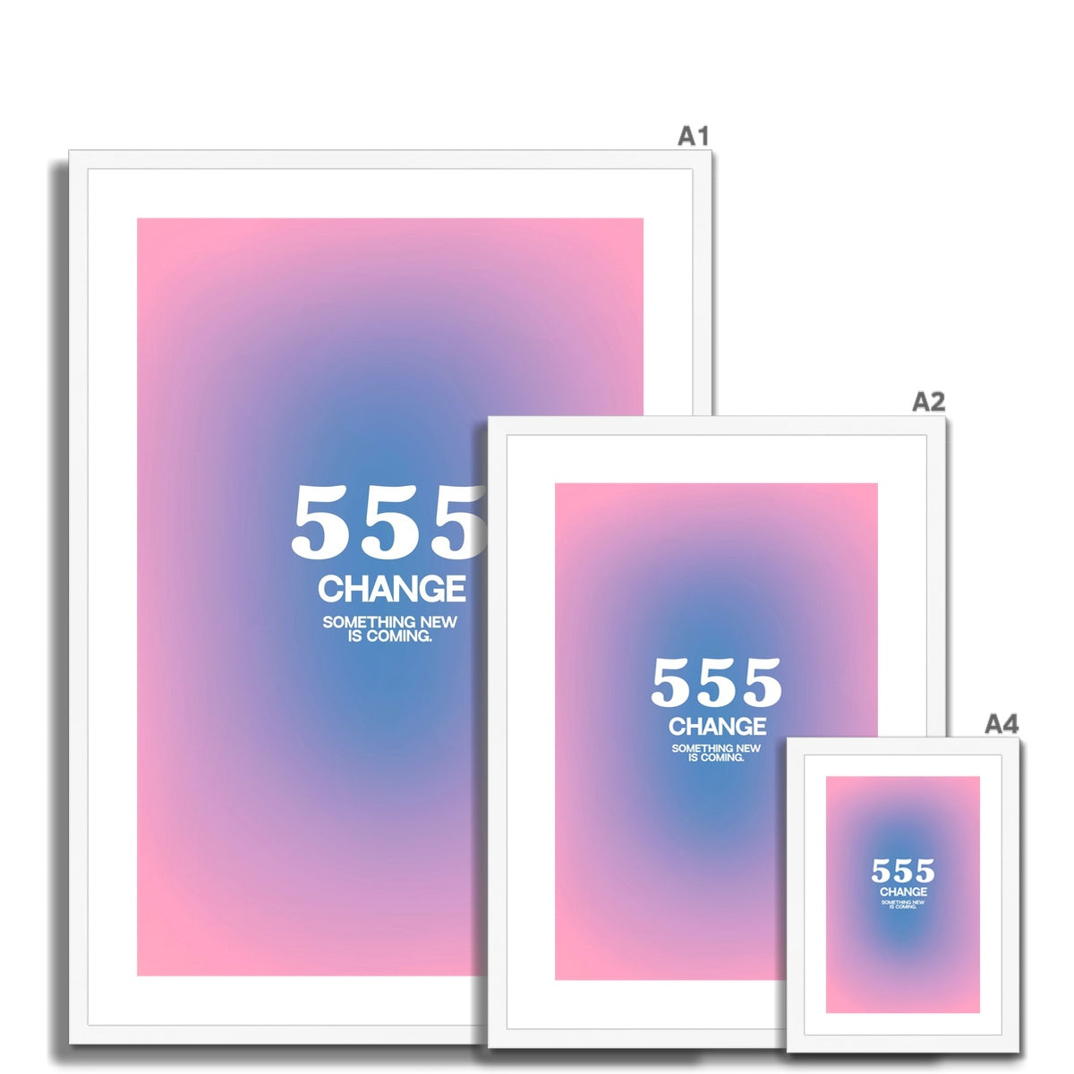 An angel number art print with a gradient aura. Add a touch of angel energy to your walls with a angel number auras. The perfect wall art posters to create a soft and dreamy aesthetic with your apartment or dorm decor. 555 Change: Something New Is Coming.