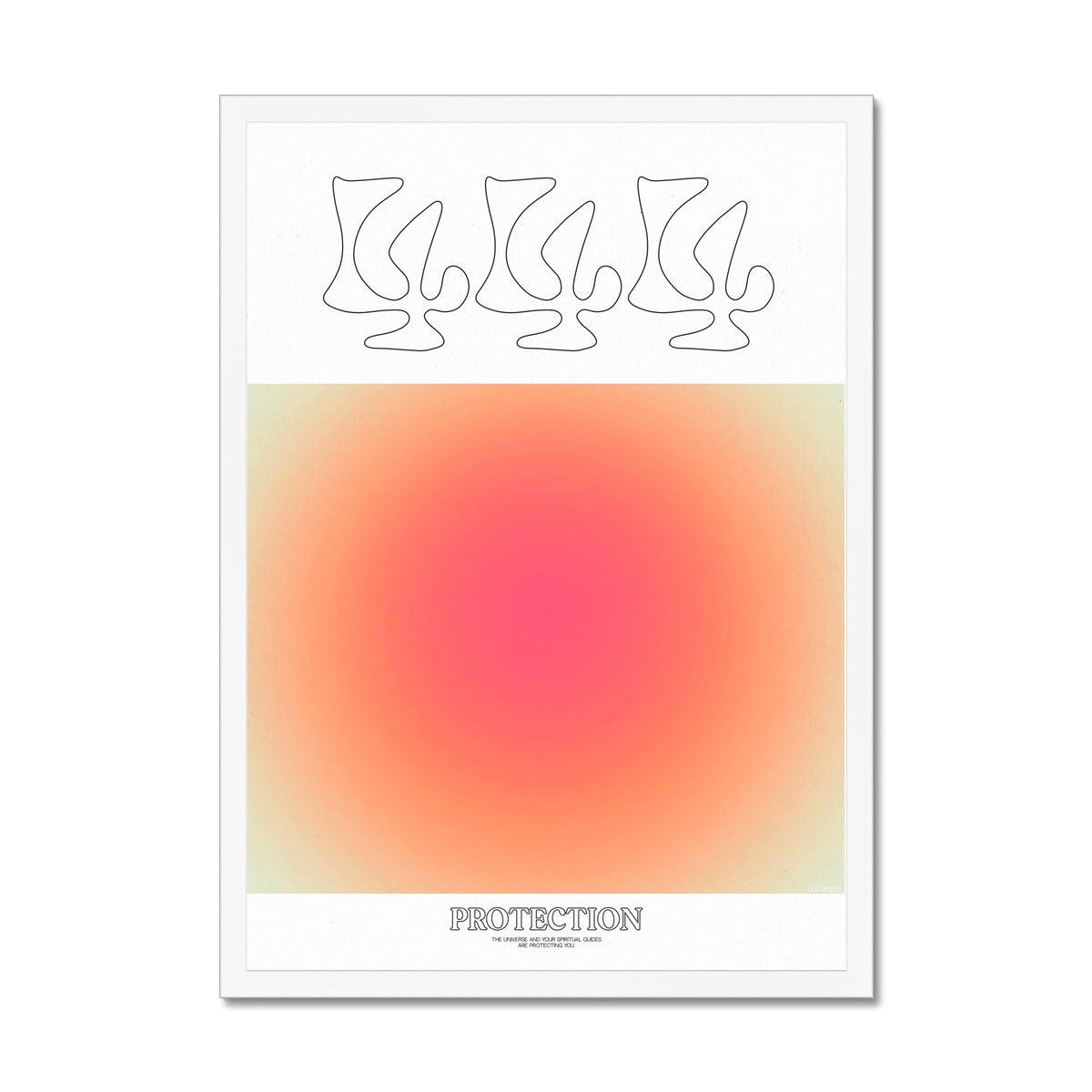 An angel number art print with a gradient aura. Add a touch of angel energy to your walls with a angel number auras. The perfect wall art posters to create a soft and dreamy aesthetic with your apartment or dorm decor. 444 Protection: The Universe And Your Spiritual Guides Are Protecting You.