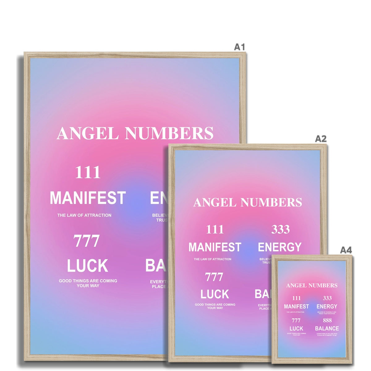 An angel number art print with a gradient aura. Add a touch of angel energy to your walls with a angel number auras. The perfect wall art posters to create a soft and dreamy aesthetic with your apartment or dorm decor.