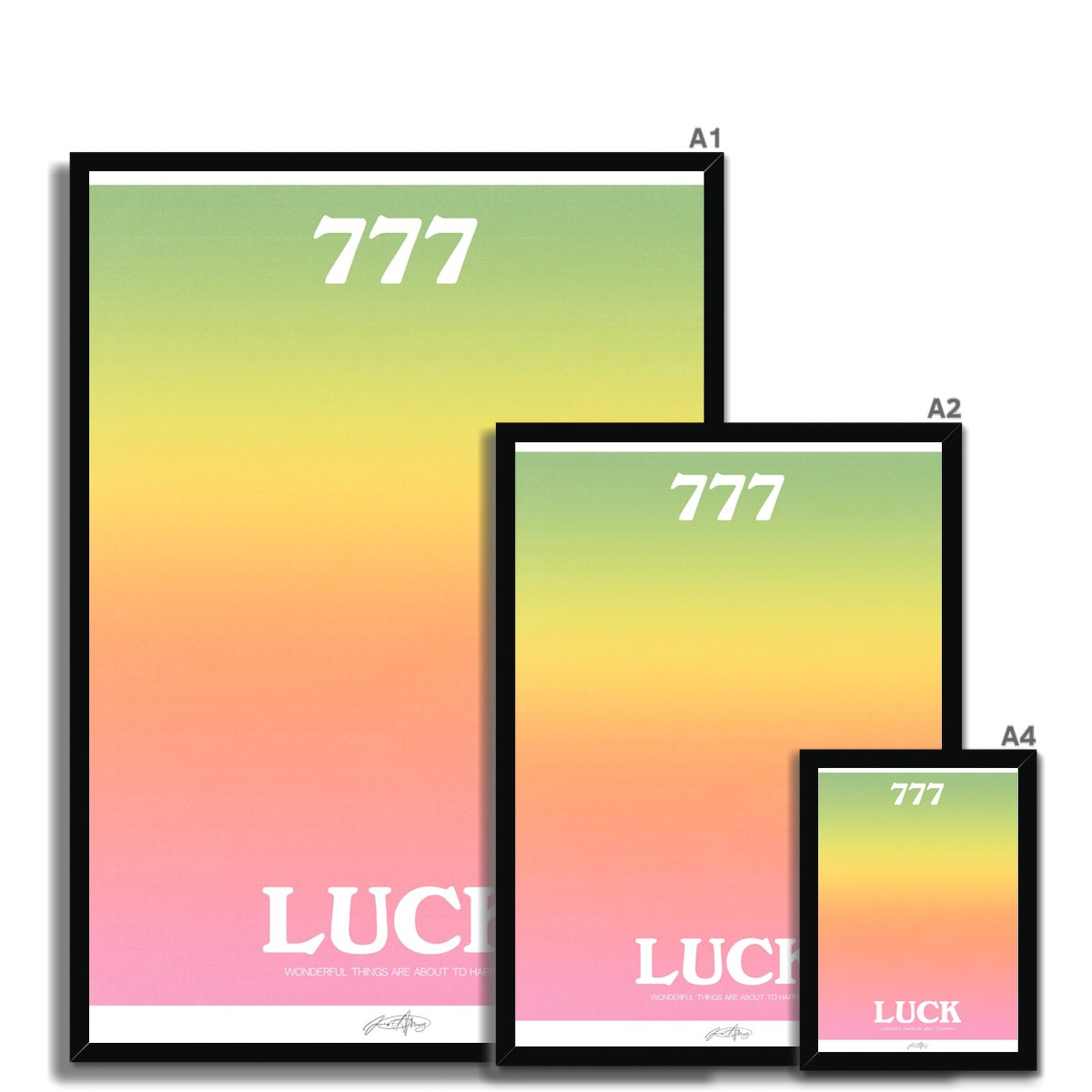 An angel number art print with a gradient aura. Add a touch of angel energy to your walls with a angel number auras. The perfect wall art posters to create a soft and dreamy aesthetic with your apartment or dorm decor. 777 Luck: Wonderful Things Are About To Happen