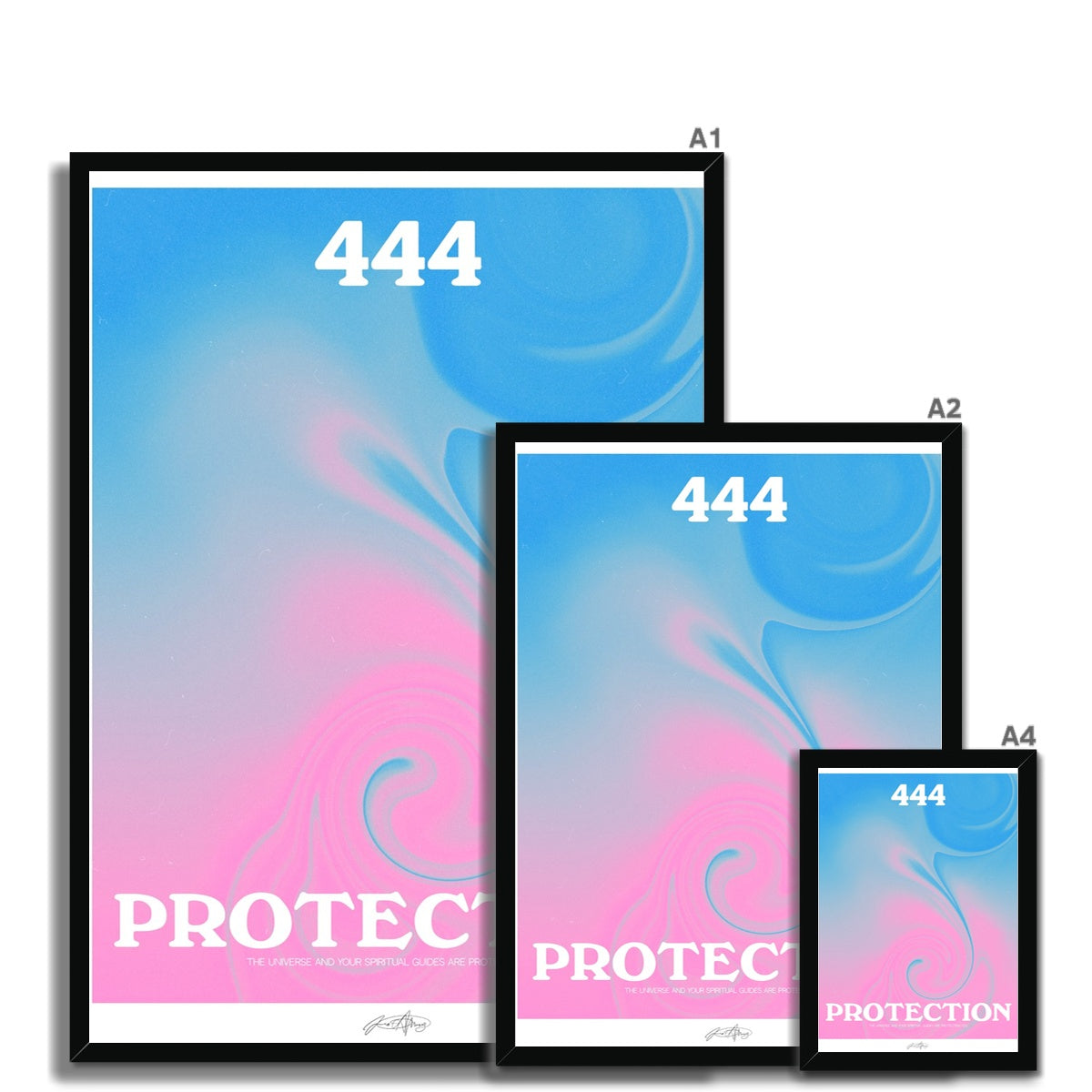 An angel number art print with a gradient aura. Add a touch of angel energy to your walls with a angel number auras. The perfect wall art posters to create a soft and dreamy aesthetic with your apartment or dorm decor. 444 Protection: The Universe And Your Spiritual Guides Are Protecting You.