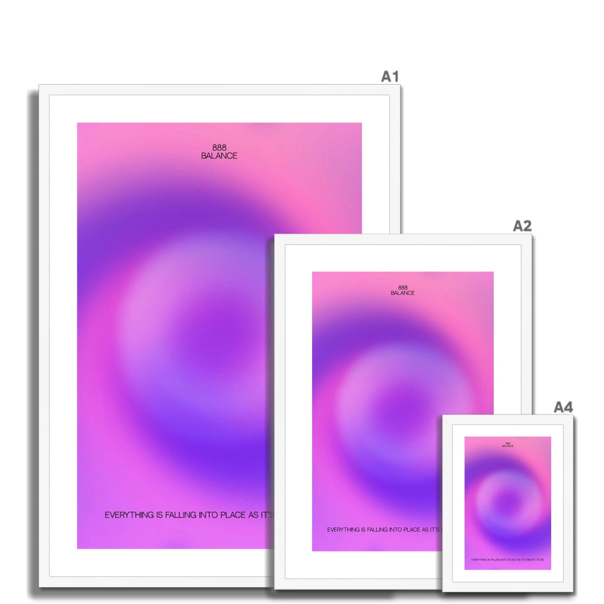 An angel number art print with a gradient aura. Add a touch of angel energy to your walls with a angel number auras. The perfect wall art posters to create a soft and dreamy aesthetic with your apartment or dorm decor. 888 Balance: Everything Is Falling Into Place As It’s Meant To Be.