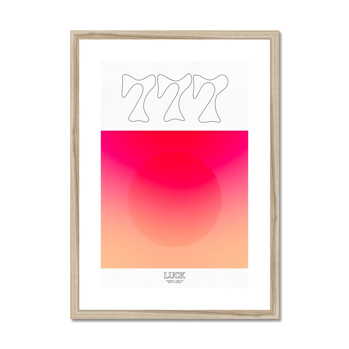 An angel number art print with a gradient aura. Add a touch of angel energy to your walls with a angel number auras. The perfect wall art posters to create a soft and dreamy aesthetic with your apartment or dorm decor. 777 Luck: Wonderful Things Are About To Happen