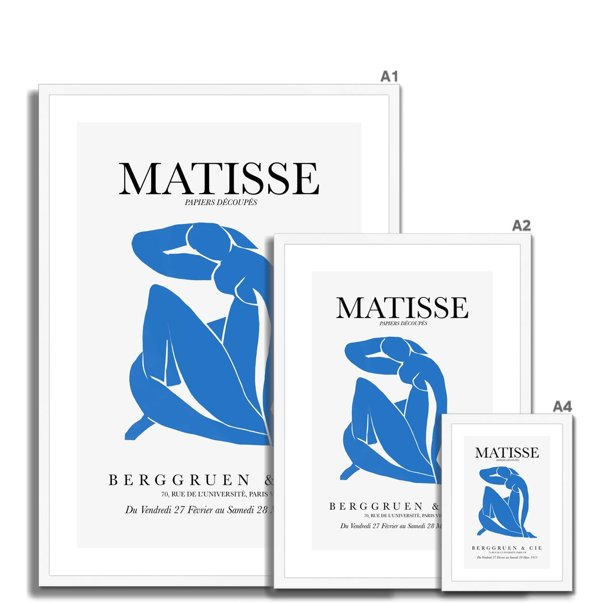 © les muses / Matisse wall art prints featuring nude figure cut outs or "Papiers Découpés" in a danish pastel style. Matisse exhibition posters with paper cut-outs. Berggruen & Cie museum prints for your gallery wall.