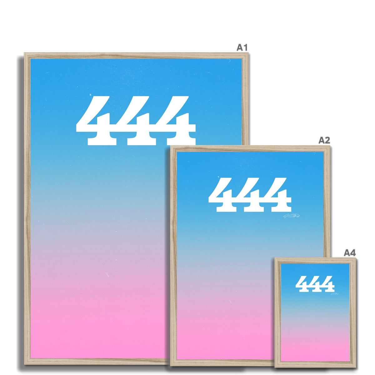 An angel number art print with a gradient aura. Add a touch of angel energy to your walls with a angel number auras. The perfect wall art posters to create a soft and dreamy aesthetic with your apartment or dorm decor. 444 Protection: The Universe And Your Spiritual Guides Are Protecting You.